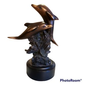 2 playing dolphins bronze statue